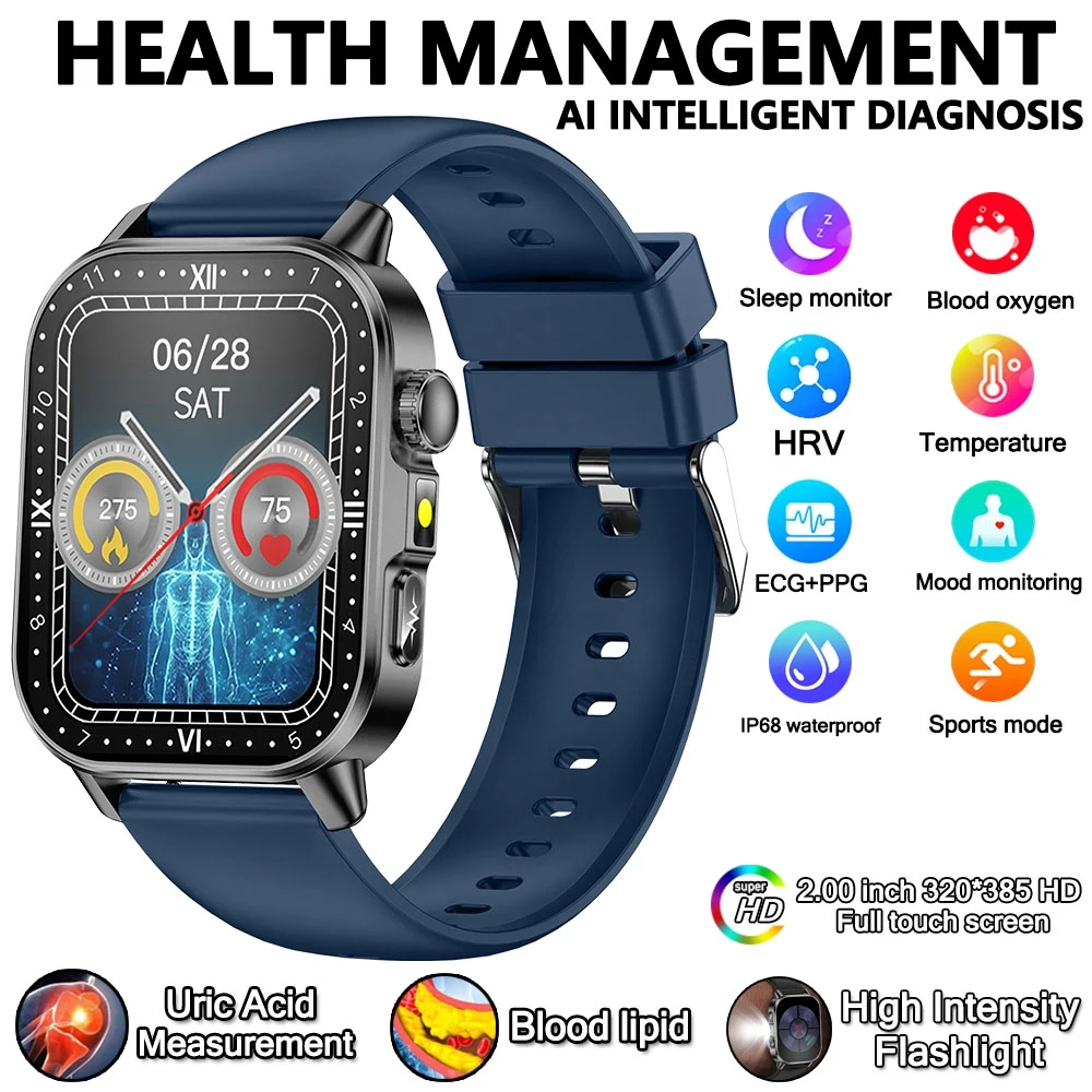 2026 Neue Professionelle Gesundheits-Smartwatch für Männer EKG BP HR Harnsäure Lipid BMI Körperanalyse Bluetooth-Anruf Smartwatch für Frauen