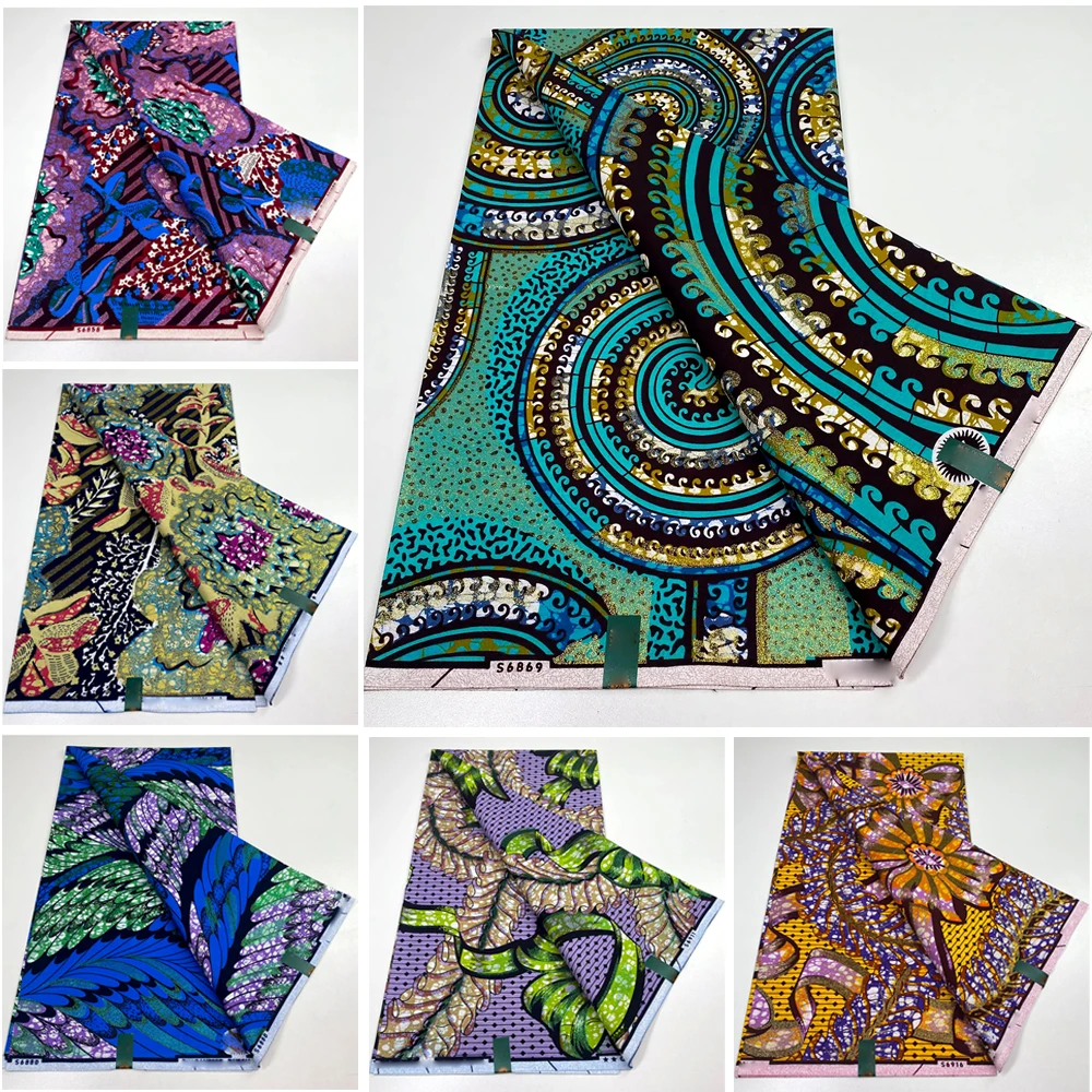 

2026 Soft Super Grand Golden Wax Fabric Cotton Ankara Gold Wax Flash Gold Print Batik High Quality Nigeria African Wax Fabric