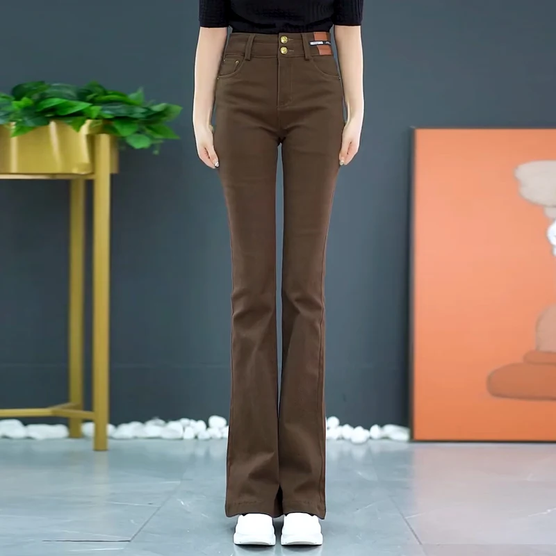 High Waist Straight Leg Bell Bottom Jeans Women's Slim Fit Wide Leg Pants Spring Autumn New Style Cotton Stretch Denim