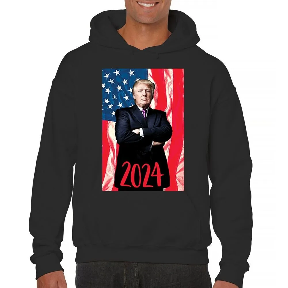 Donald Trump 2024 American Flag Pose Sweatshirt President 45 47  Letters Printed Long Sleeve Hoodie