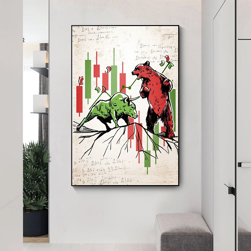 Bears Vs Bulls Stock Trading Market Poster Print Canvas Painting Motivational Wall Art Picture for Office Living Room Home Decor