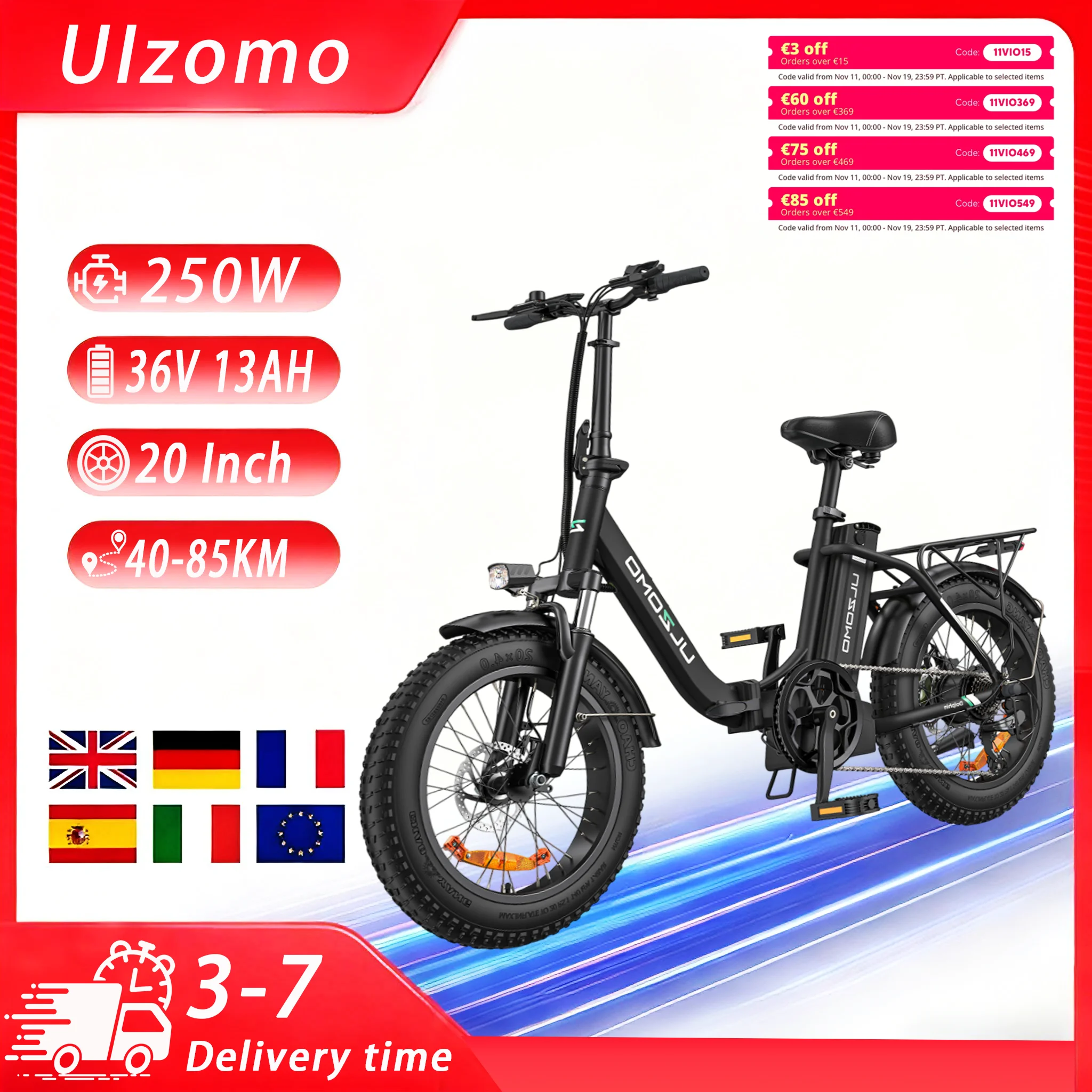 Bicicletta elettrica Motore da 250 W Certificato CE 36V13Ah Batteria rimovibile Adatta per pendolarismo urbano Pneumatici da 20 pollici E-bike pieghevole