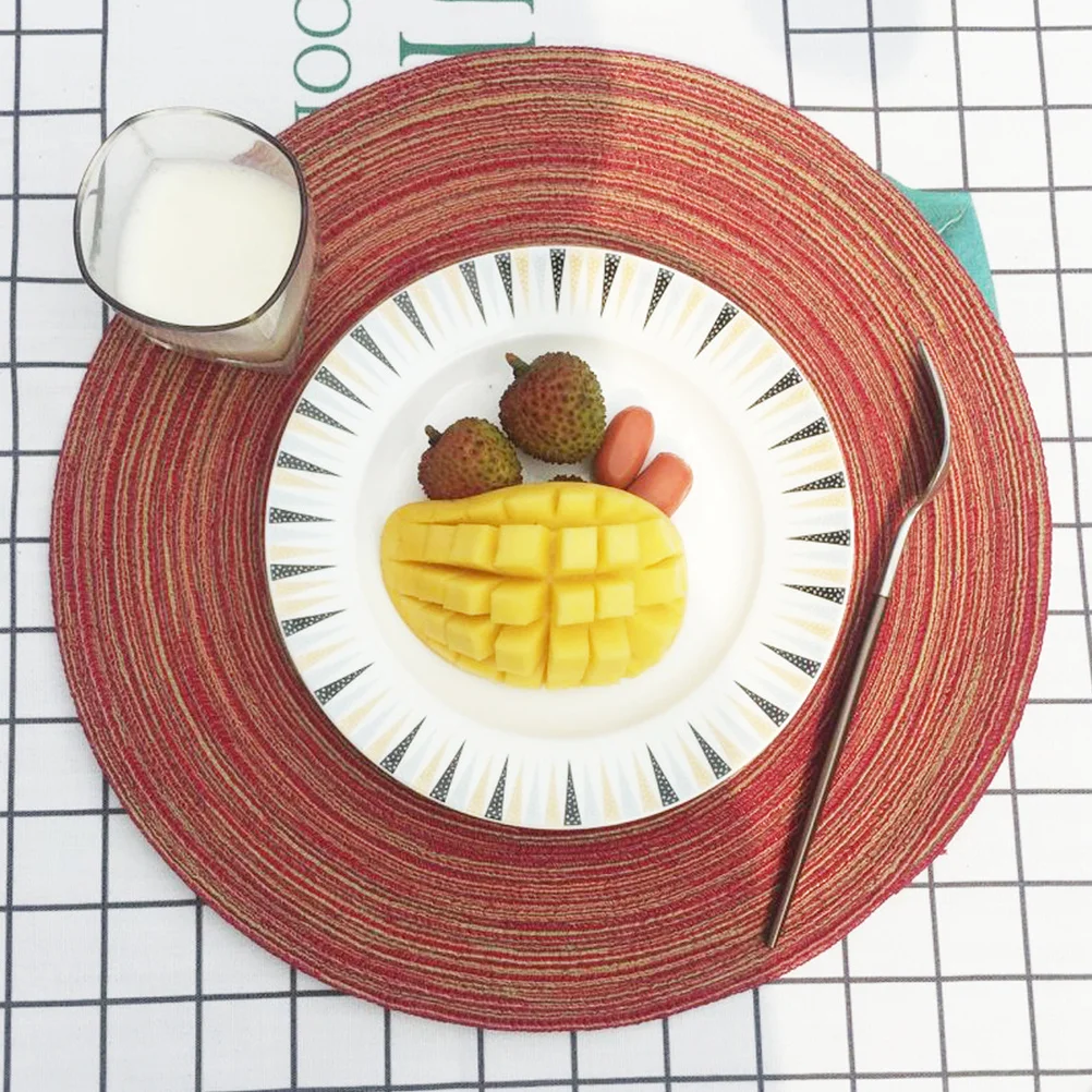 

Round Table Placemats 35cm Red Heat Resistant Anti Skid Woven Dining Table Mats Kitchen Placemat for Holiday Parties