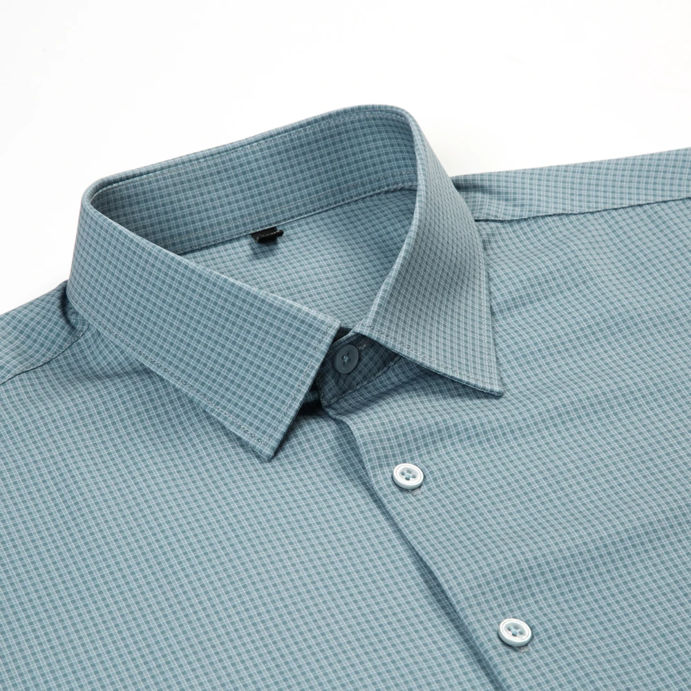 Camicie abbottonate a righe scozzesi a maniche lunghe da uomo Camicia casual da lavoro con stampa elasticizzata a 4 vie sottile e traspirante senza pieghe