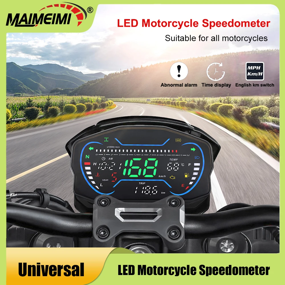 

Motorcycle Digital Speedometer Odometer Fuel Level Tachometer 0~12000RPM Water Temp Combination Instrument For 12V Motorbike