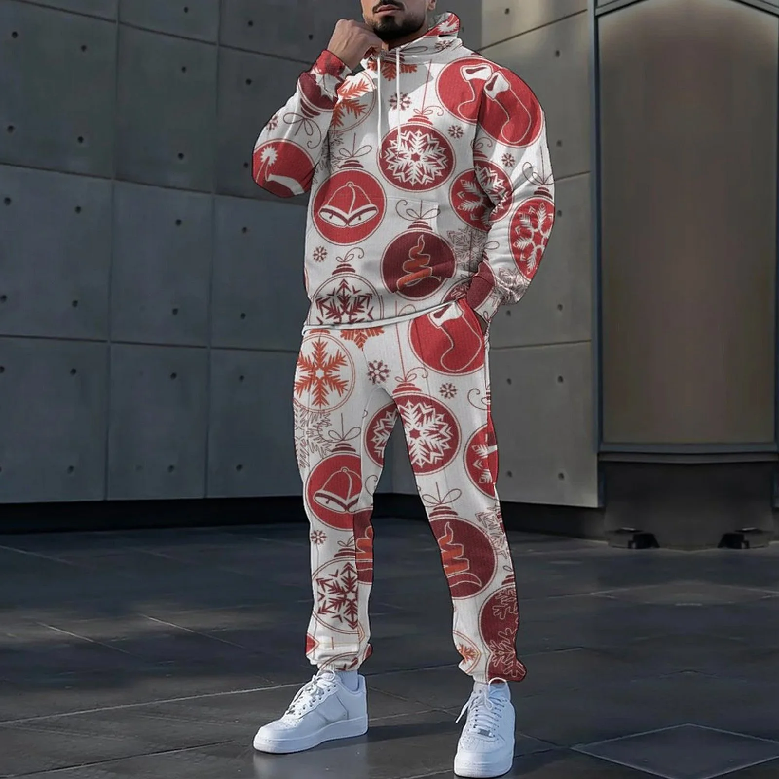 

New Year Christmas Hoodies Sets Men Pants Santa Claus Men's Kid 3D Printed Tracksuit Set Novelty Oversize Loose Streetwear Woman