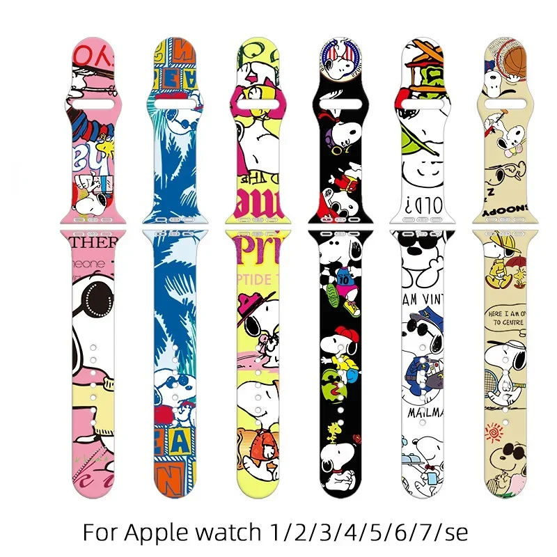 Snoopy Silicone Strap for Apple Watch Band 7 6 5 4 3 2 1 Se Anime Smartwatch Apple Watch Band 40mm 41mm 44mm 38mm 42mm Bracelet