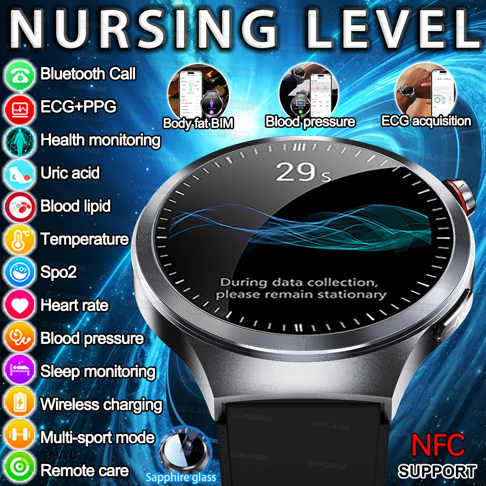 

2025 HOT New ECG+PPG Uric Acid Blood Pressure Blood Oxygen Body Analysis detection Smart Watch HD Call Smart Watch Men's lady