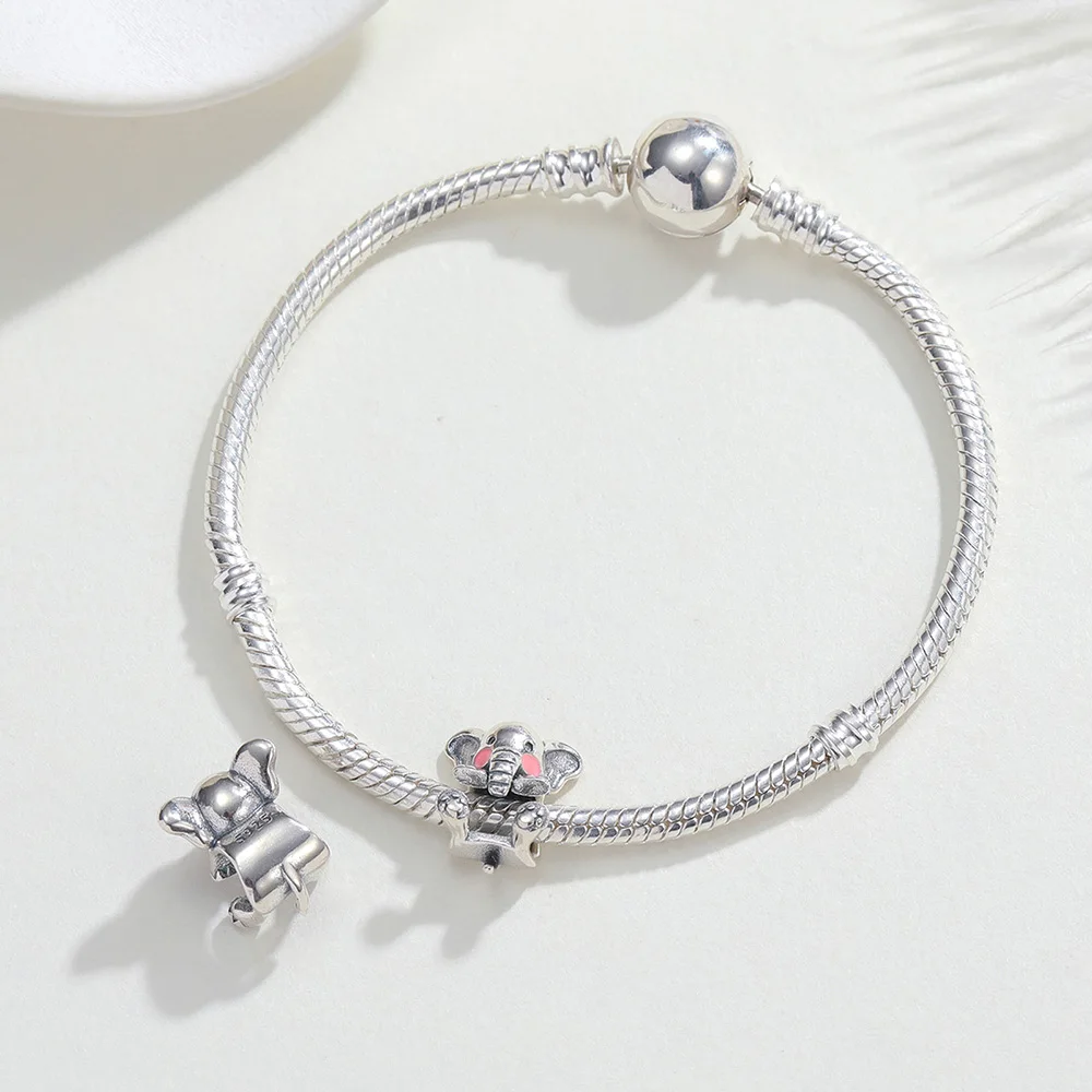 New 925 Sterling Silver Charms Cute Little Elephant Hug Beads Jewelry Making For Original Bracelet Ladies Jewelry DIY Gifts
