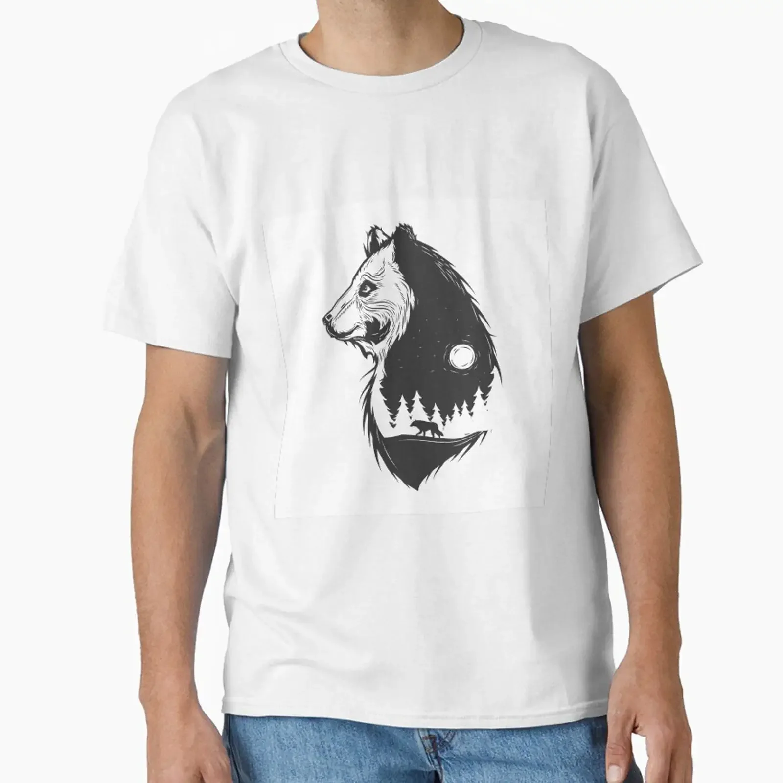 Wolf in the moonlight Classic T Shirt vintage Washed Casual Soft Stretched graphic Top For Everyday Wear Versatile Comfortable