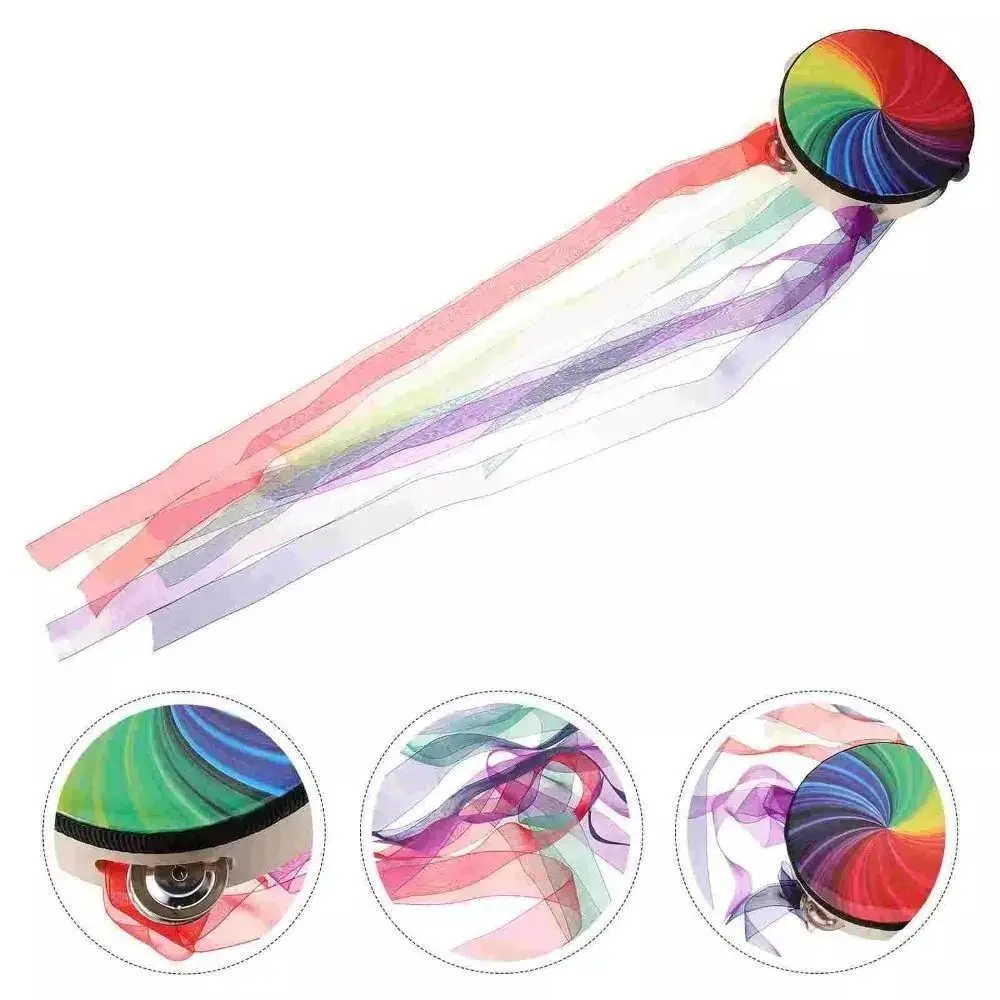 New 6/7/8 Inch Percussion Ribbon Dance Concerts Handheld Drum Female Single Row Kids Drum