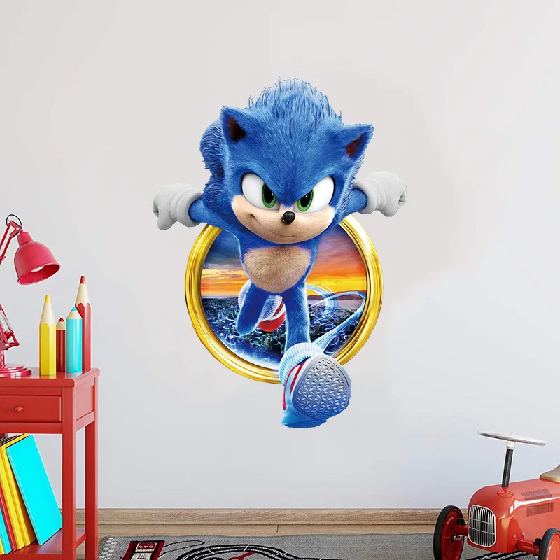 New Sonic  DIY Wall Sticker Hedgehog Children\'s Room Graffiti Decoration 3D Detachable Cartoon Game Sticker PVC Gift