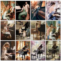 GATYZTORY Drawing By Numbers Set Piano Girl Paint Kit For Adults Painting By Numbers Handpainted Painting Art Handpainted Gift