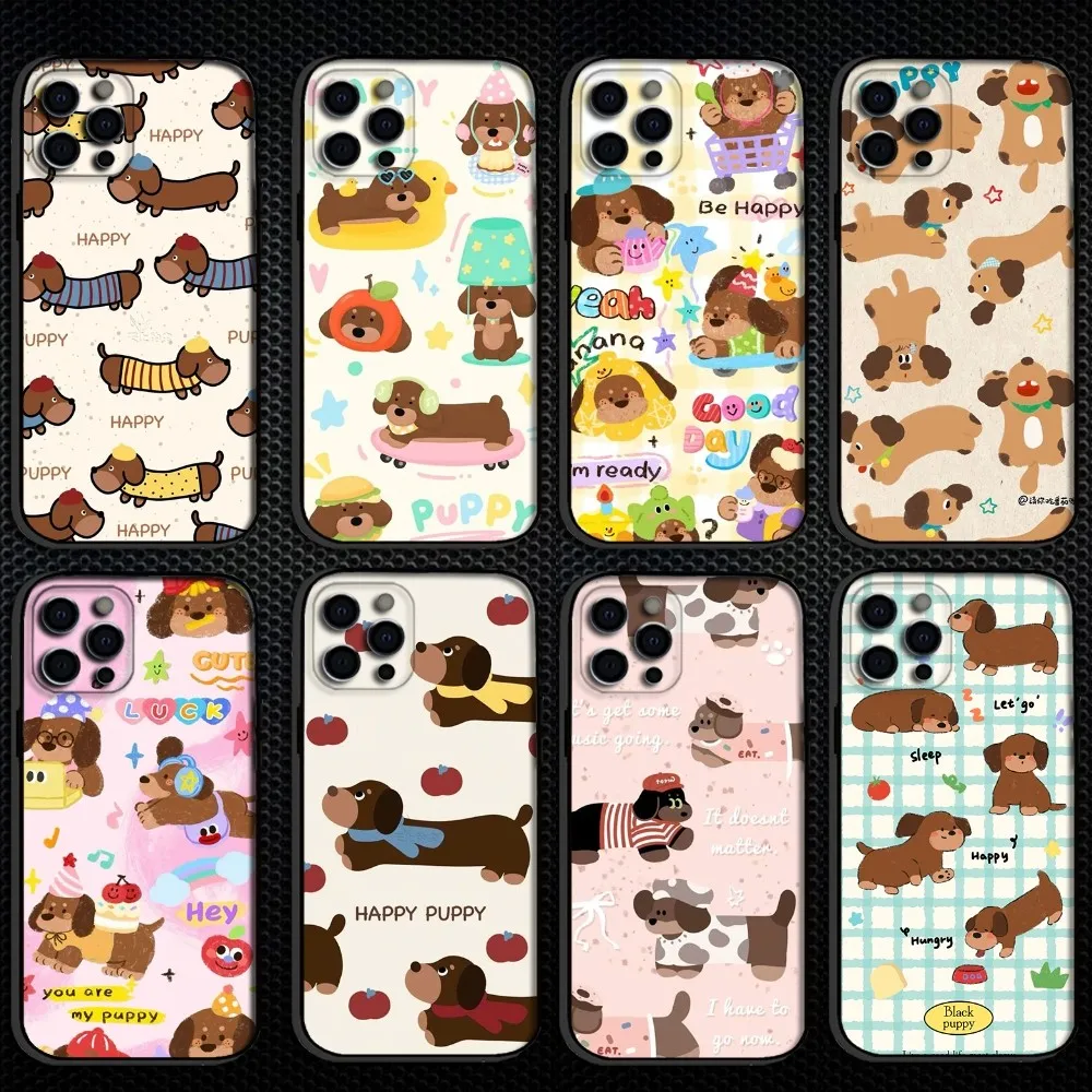 

Puppy Fashion Print Phone Case For iPhone 16,15,14,13,12,11 Plus,Pro Max, Soft Silicone Black Cover