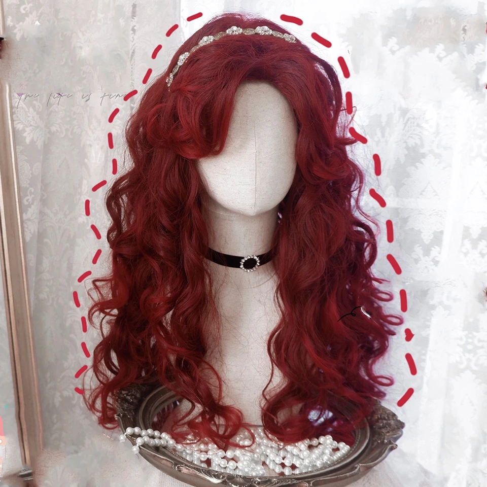 HOUYAN synthesis Red long wavy curly hair cosplay Lolita girl middle part wig Heat resistant wig party wig