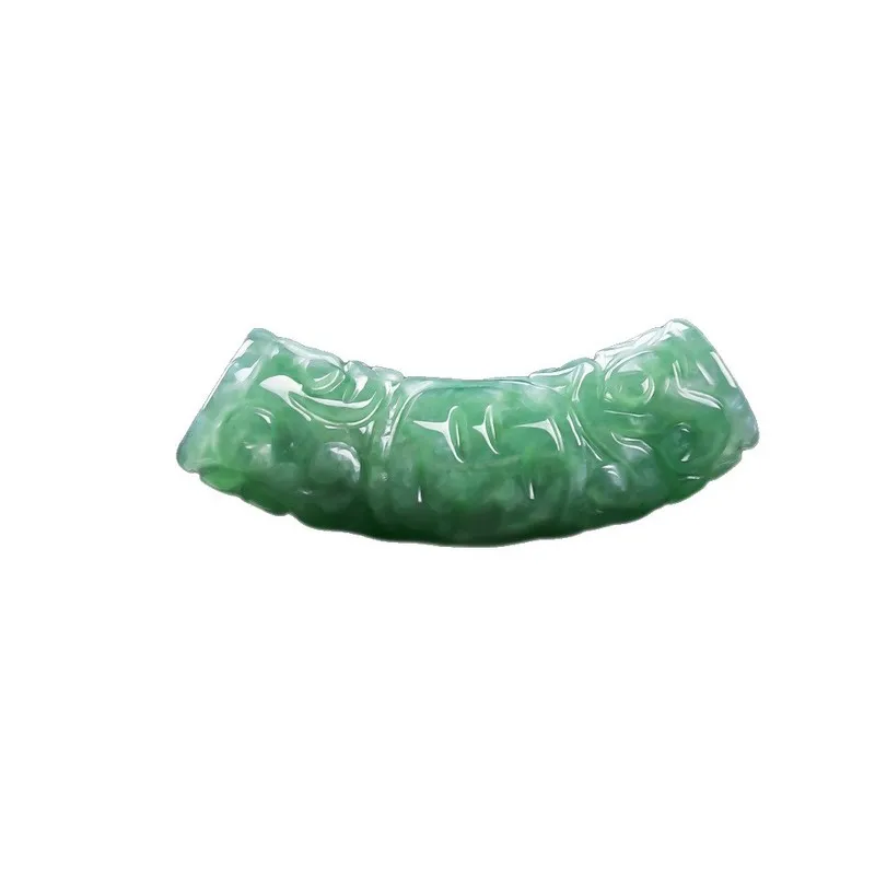 Jade Carved Repeating Pattern Curved Tube Lulu Tong Pendant Accessories, Couple's Handmade Rope Necklace Jewelry view 5
