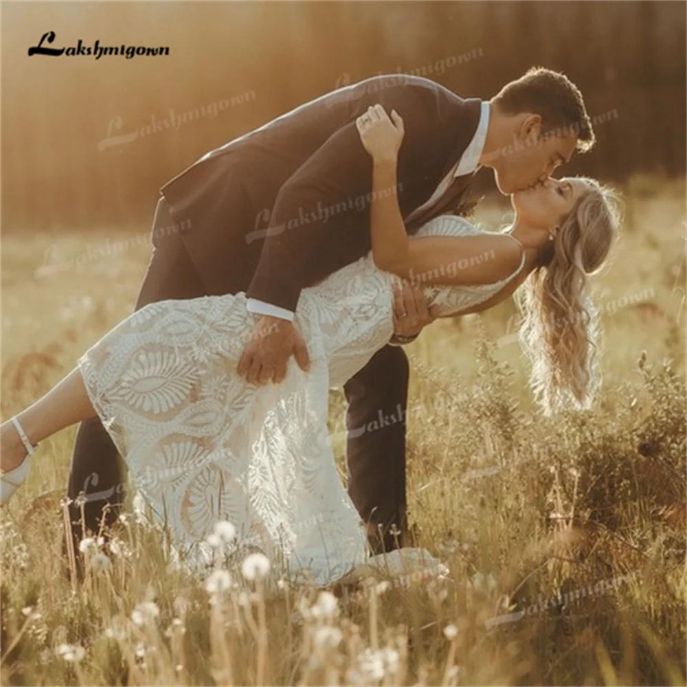 Bainha boho vestido de casamento personalizar clássico decote em v sexy cintas de espaguete sem costas nova chegada vestidos de noiva novia