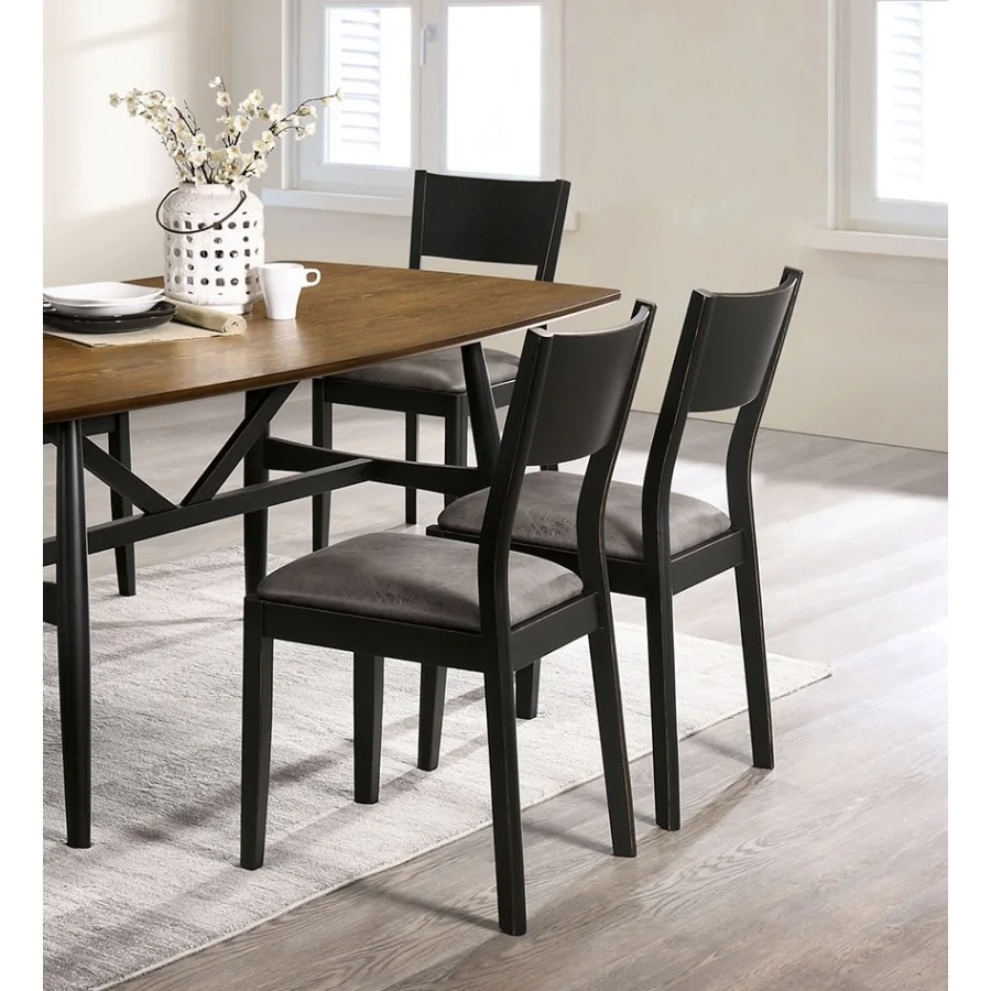 ミッドセンチュリーモダンな黒とグレーのサイドチェア 2 脚セット ダイニングルーム家具 レザーレットシート エレガントなキッチン ダイニングルーム