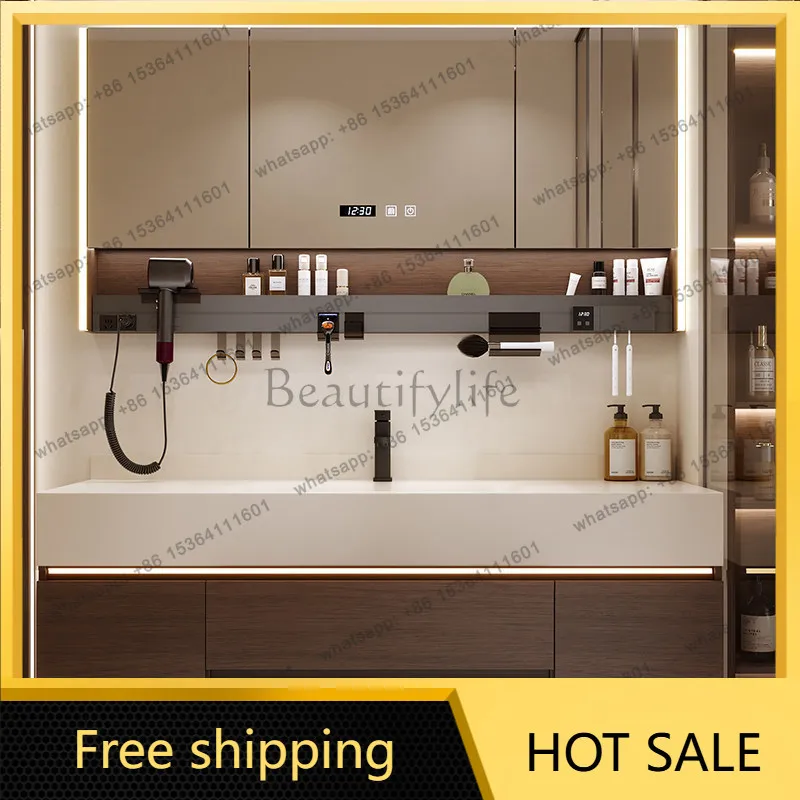 Best Sellers Medieval Style Combination Rock Plate Hot Bending Integrated Basin Bathroom Cabinet Toilet Washstand Organizer Clos