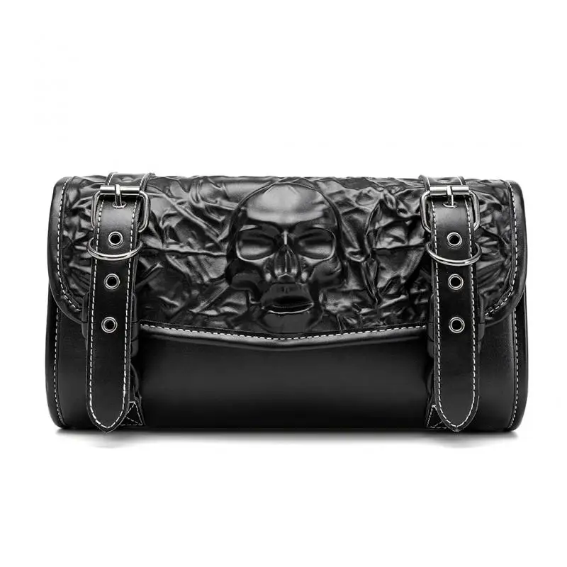 1PC Motorcycle Front Bag PU Leather Gothic Punk Skull Steampunk Medieval Vintage Cruiser Bike Waterproof Storage Biker Gear