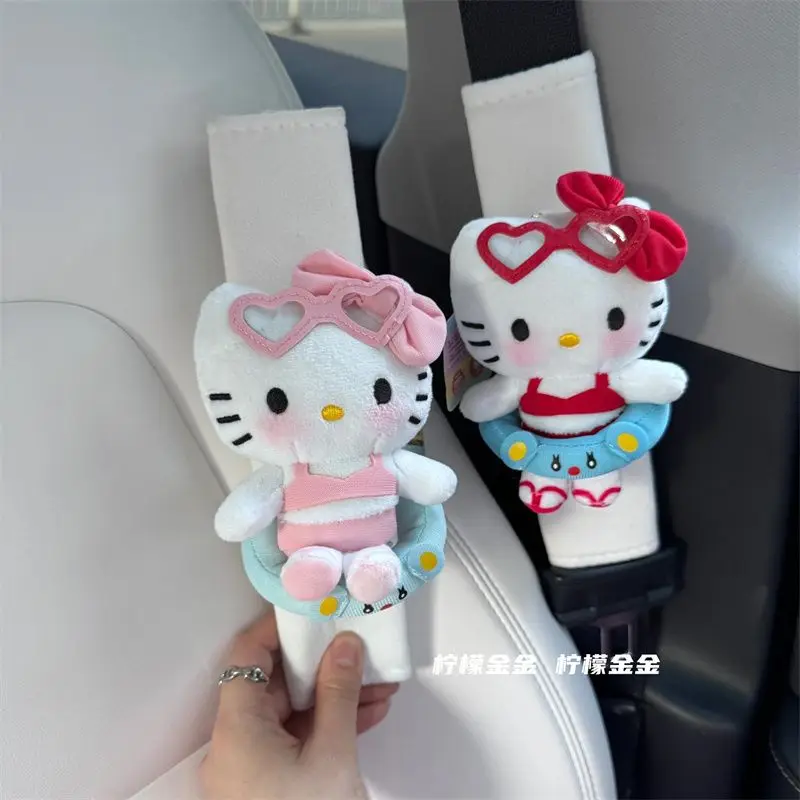 New Sanrio Anime Hello Kitty Seat Belt Cover Shoulder Pads Cute Cartoon Plush Car Seat Belt Protective Cover Four Seasons Gift