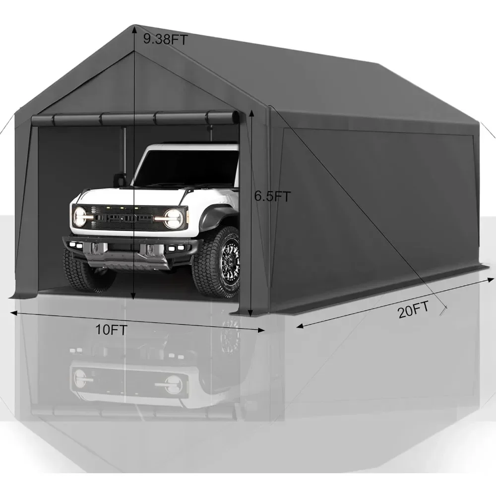 Outdoor Carport Storage Shed, Heavy Duty Canopy, Portable Garage with Removable Sidewalls and Doors, 10x20ft