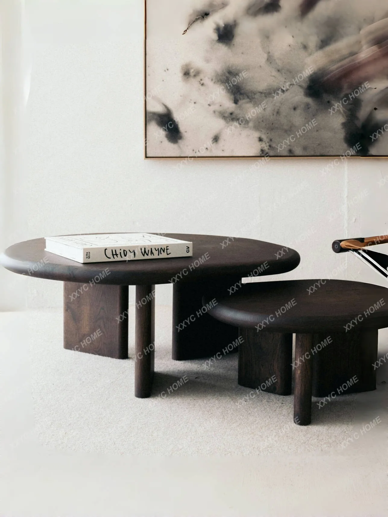 

Retro small apartment living room household round coffee table combination coffee table coffee table