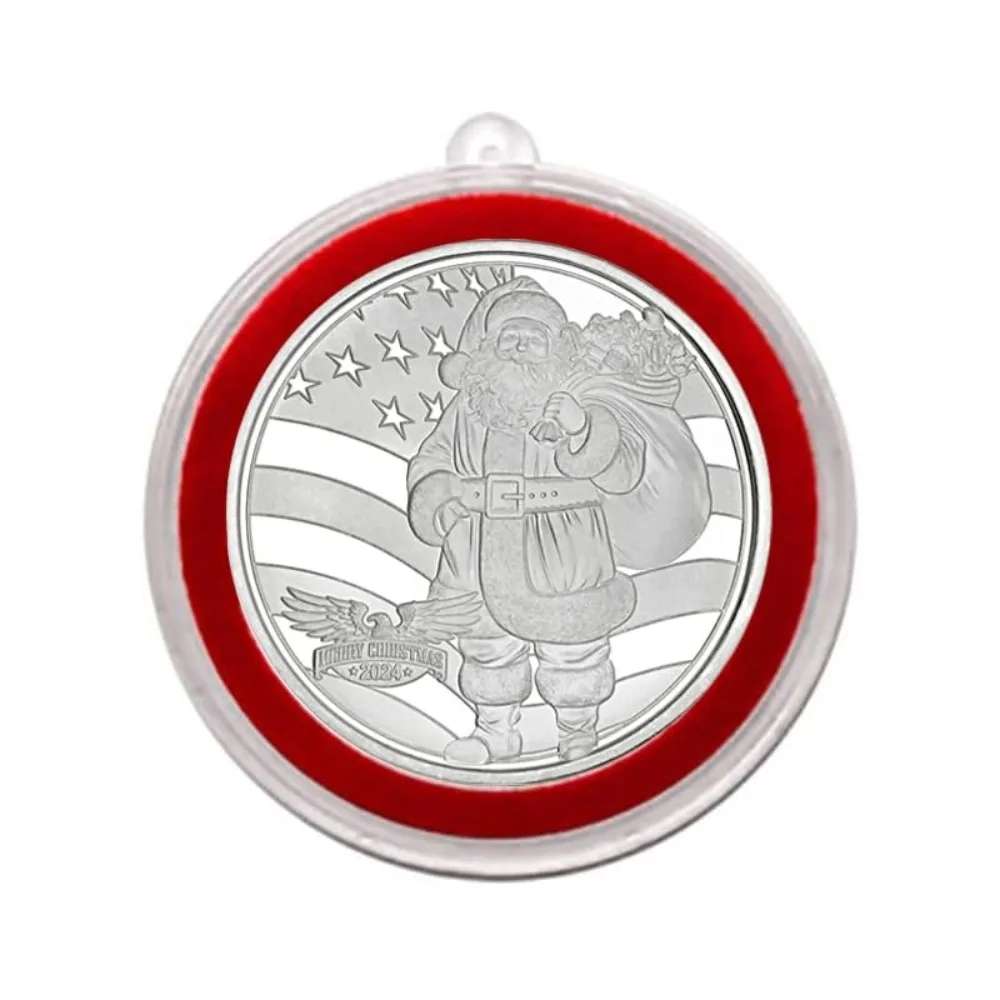 2024 Merry Christmas Patriotic Santa Claus 1 Oz Silver in Ornament Holder Collection Uncirculated,Christmas Party Supplies