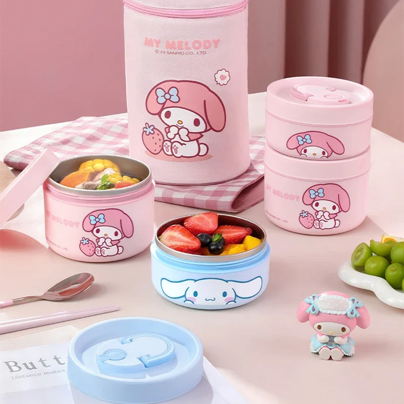 

Sanrio Kawaii My Melody Stainless Steel Lunch Box Cinnamoroll Anime Cartoon Multi-layer Insulated Microwaveable Office Soup Bowl