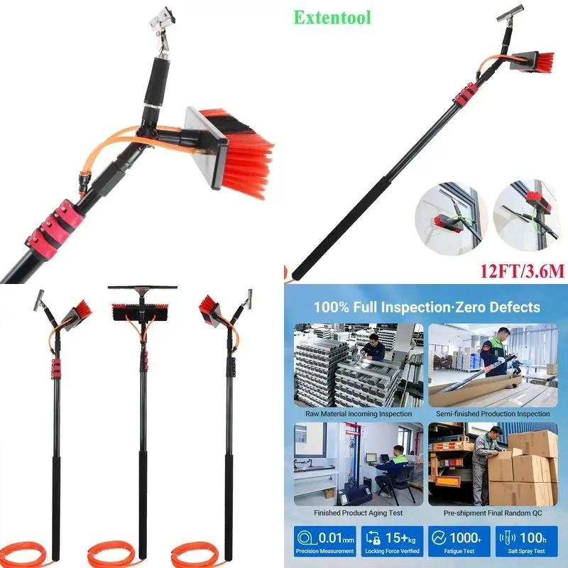 Water Fed Pole Window Cleaning Kit 12 Foot Telescopic Aluminum Extension Pole with Cleaning Brush for High Reach Window