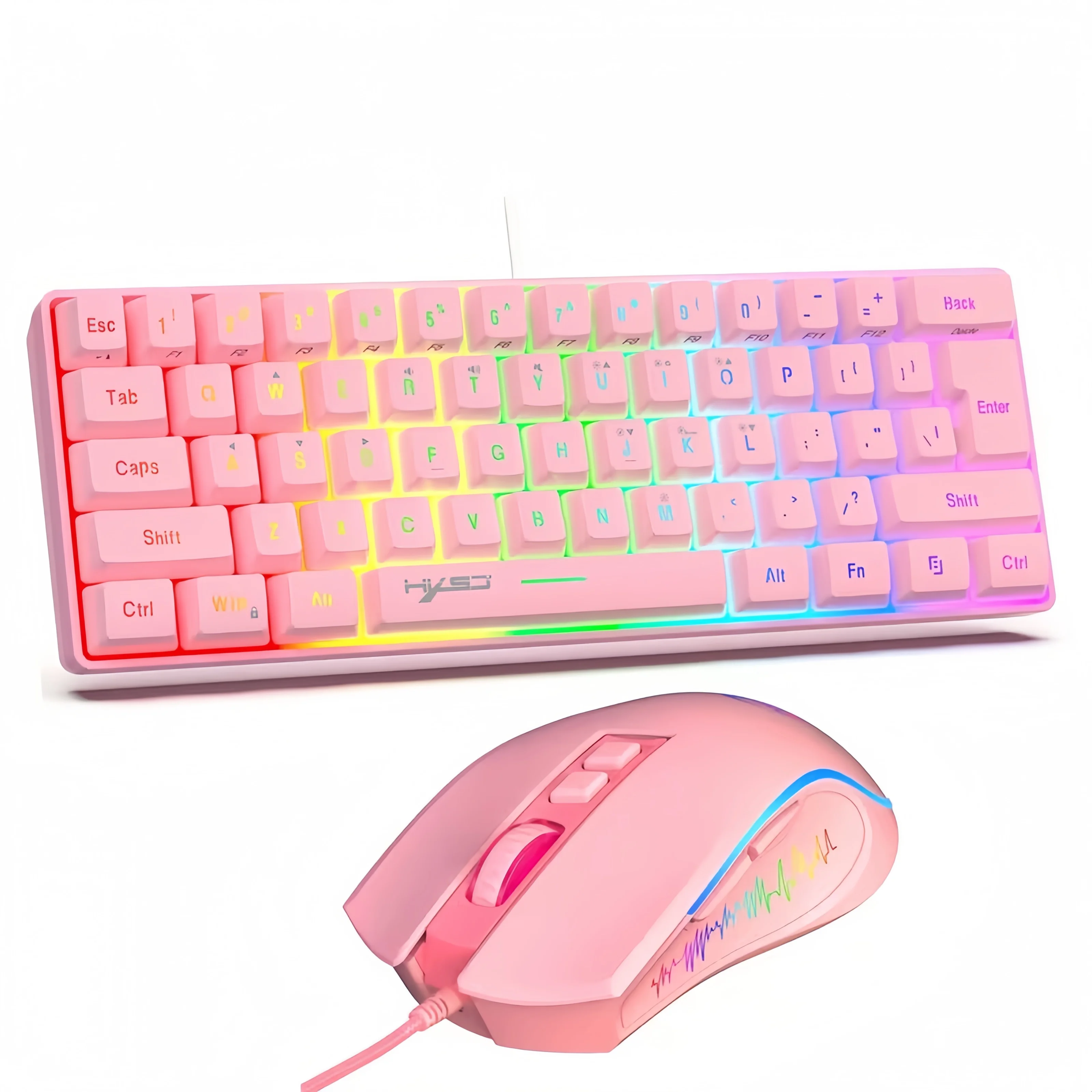 

60% Ultra-Compact Wired Keyboard Mouse Set - 61-Key RGB Membrane, 7-Key Ergonomic Mouse, USB Plug-and-Play (Laptop/Mac/PC)