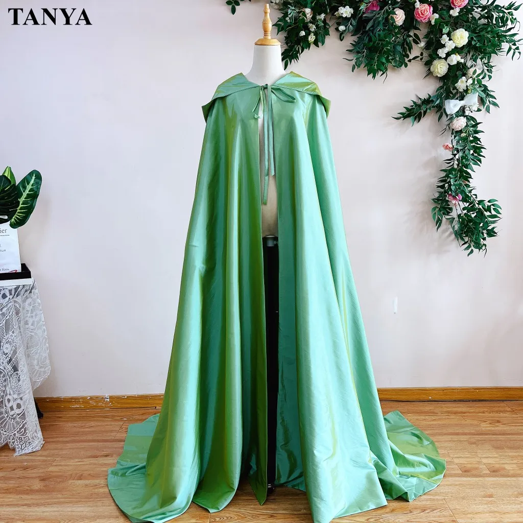 Green Fairy Long Wedding Cloak With Hode Evening Party Cape Jacket Bridal Accessories Long Bolero Shawl Free Size