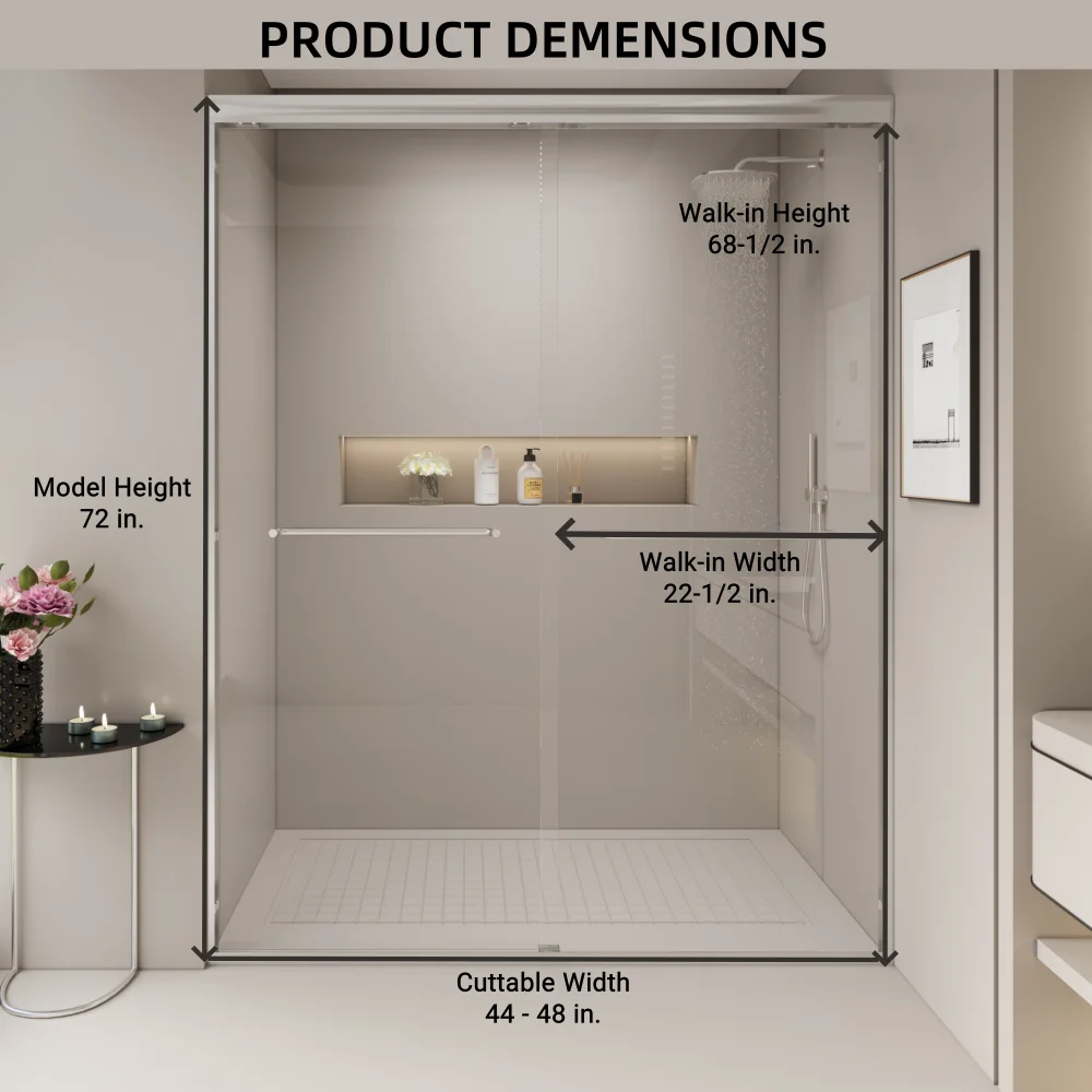 44-48 in. W x 72 in. H Double Sliding Shower Door, Semi-frameless Bypass Bathroom Sliding Door with 1/4