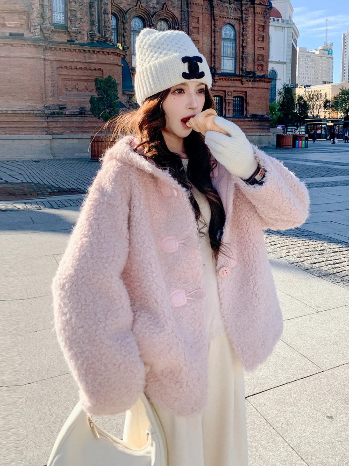 

Розовое женское милое антивозрастное зимнее пальто с мехом ягненка Thiened, новое хлопковое пальто с внутренним мехом из овечьего меха