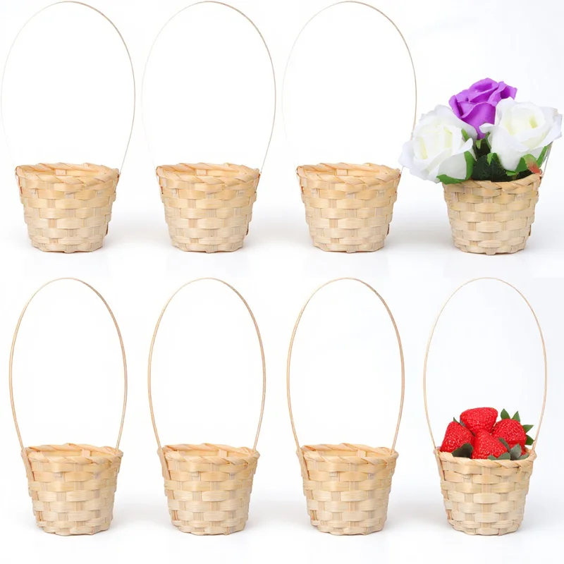 8 szt. Plecione koszyki ręcznie robione koszyki na kwiaty dekoracyjne do przechowywania sztucznych świeżych kwiatów na przyjęcia, prezenty, pakowanie, organizer na słodycze
