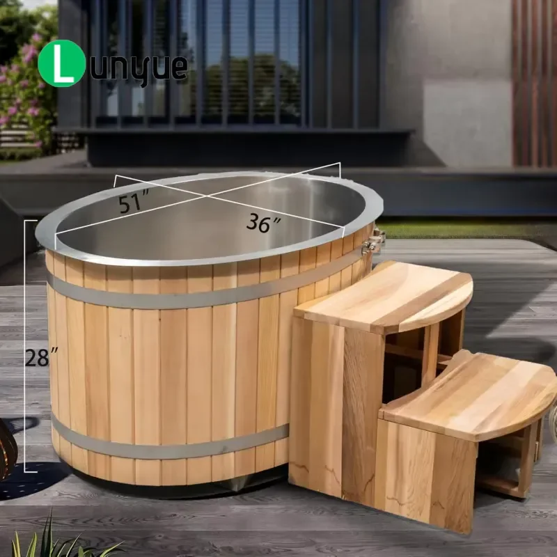 500 Gal Red Cedar Wood Ice Bath Tub with 1HP Chiller Cooler Plug and Play Cold Plunge for Home Gym Recovery Durable Outdoor