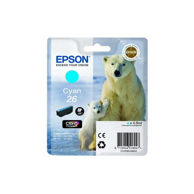 Epson T2612 (26) Cyan Original ink cartridge-C13T26124012 T2612 tintasycartuchos.com