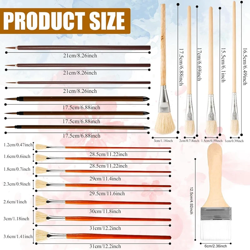 مجموعة فرش فخارية مزججة للرسم الزيتي من الأكريليك ، مقبض خشبي طويل ، طلاء مروحة الفنان ، فرشاة سيراميك ، 18 *