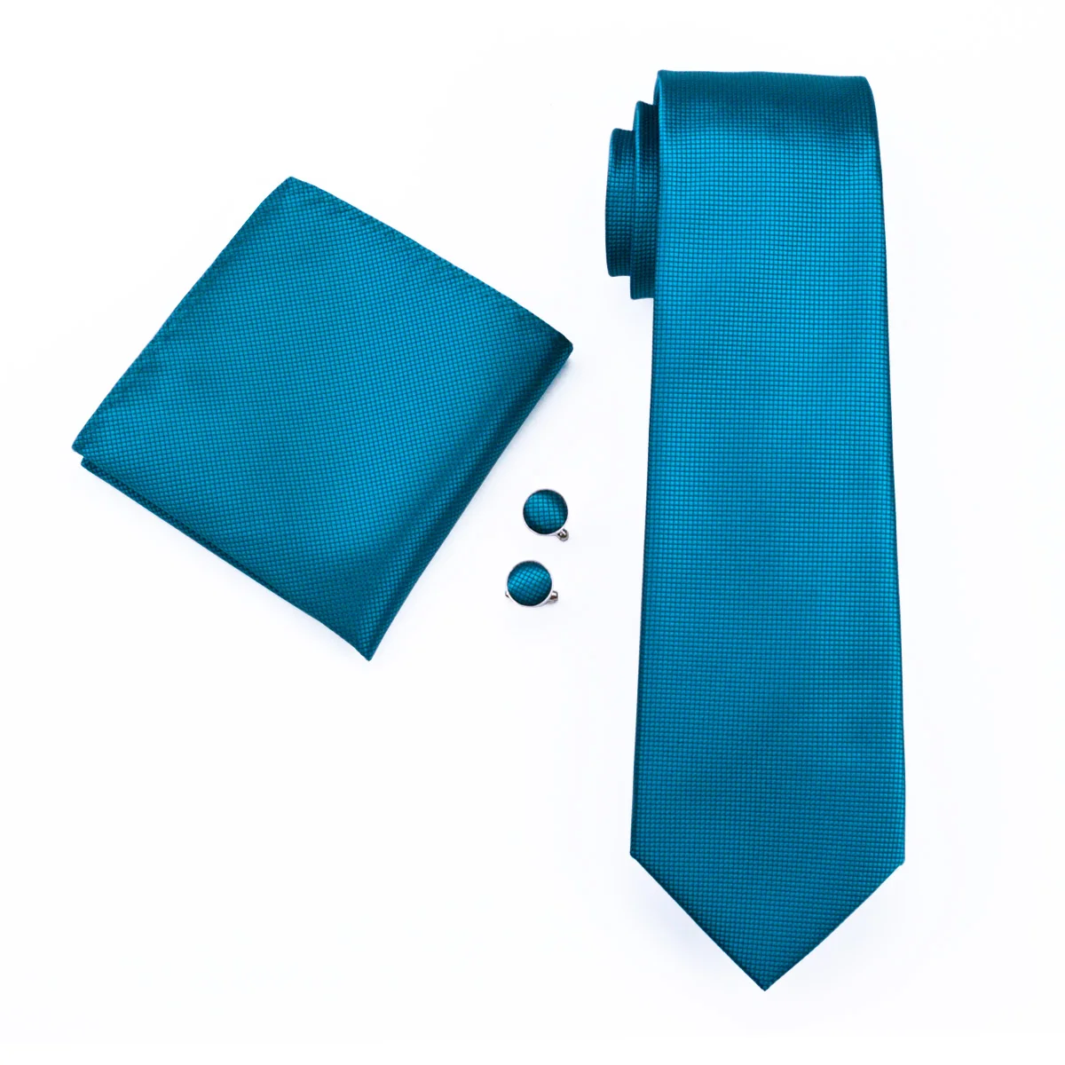 Fashion Teal Men Necktie With Brooch Pocket Square Cufflinks Sets Exquisite Silk Solid Ties Groom Wedding Party Barry.Wang 0221