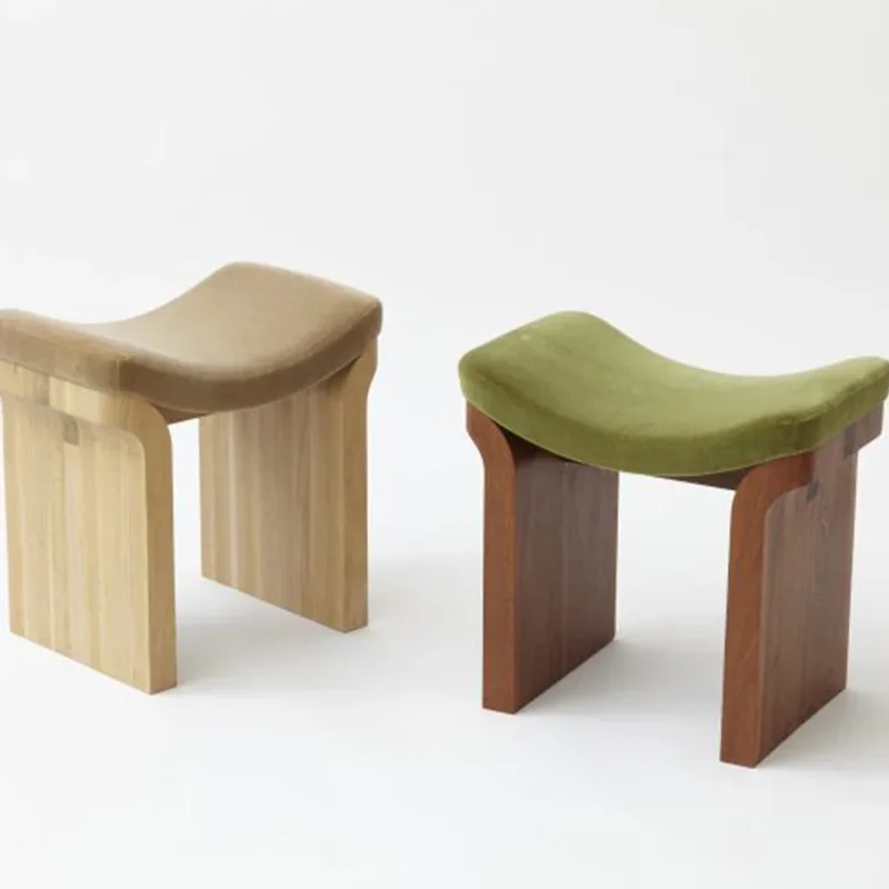 

Luxury upholstered tufted boat shape velvet stool ottoman wooden leg living room