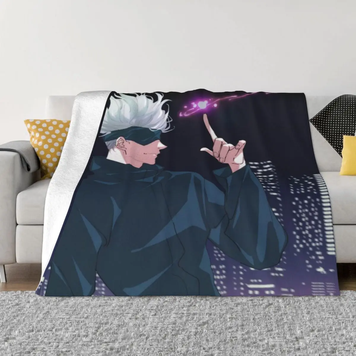 Jujutsu Gojo Satoru Kaisen Anime Flannel Throw Blanket Blanket for Home Office Super Warm Bedding Throws