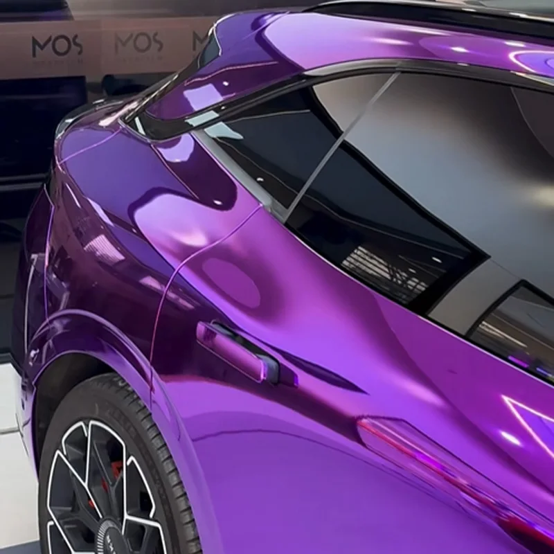 Gloss Mirror Chrome Purple Vinyl Wrap Roll Air Release Stretch Adhesive Decal Film DIY Motorbike Car Wrapping Sticker