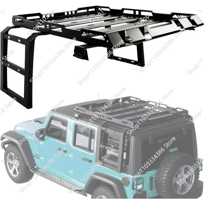 Roof Rack Cargo Carrier W/2 Ladders Compatible with 2007-2018 J*eep Wrangler JK 300LBS Utility Rooftop Rack Extra Cargo Space Ba