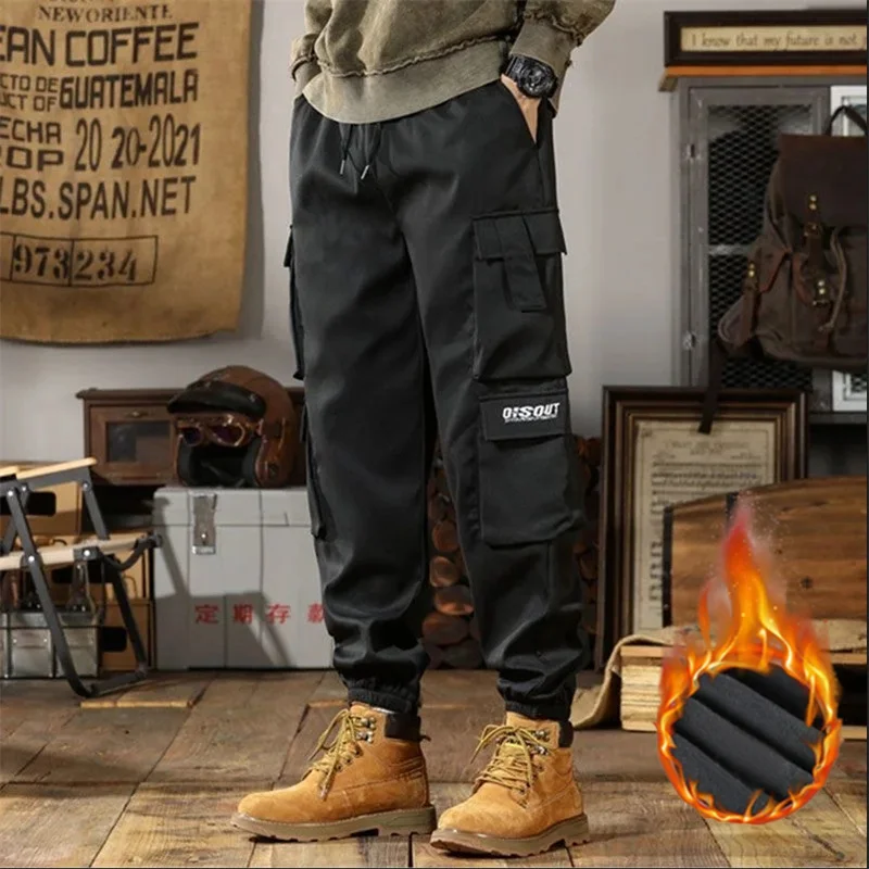 High waisted 2024 new warm autumn pants for women with added fleece and men's anti cold large wool base cotton pants for winter