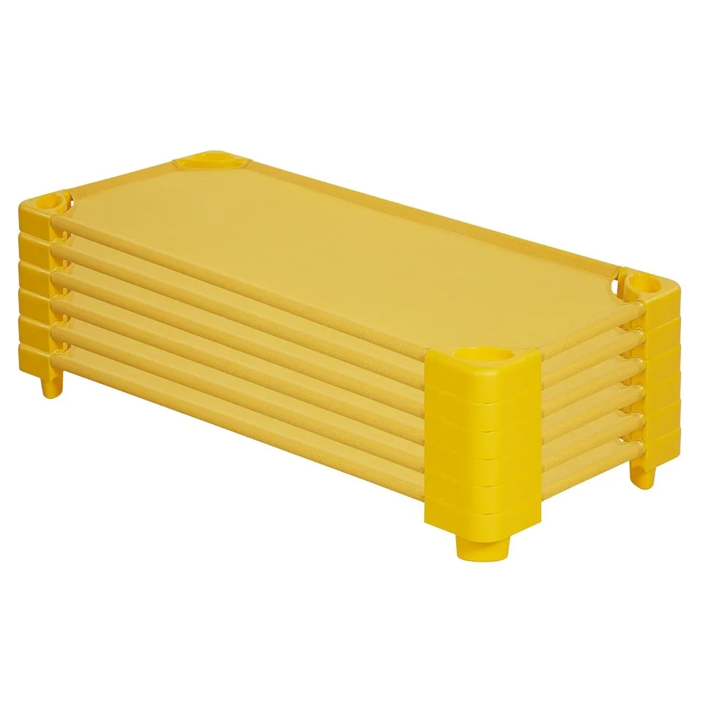 Stackable Kiddie Cot, ukuran standar, furnitur kelas, kuning, 6-Pack