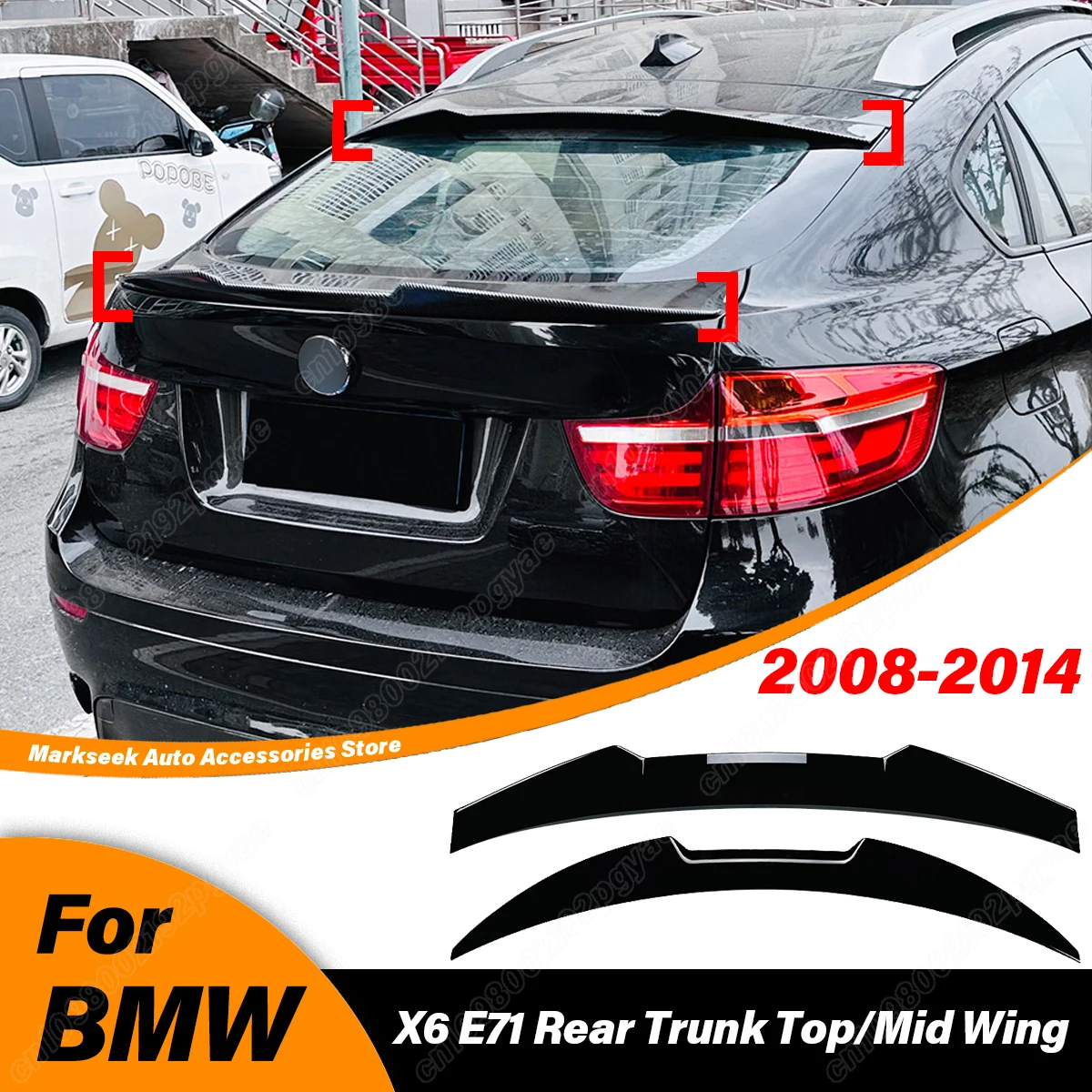 

For BMW X6 E71 2008 2009 2010 2011 2012 2013 2014 Rear Trunk Top/Mid Spoiler Lip Rear Roof Lid Wind Wing Car Accessories BodyKit