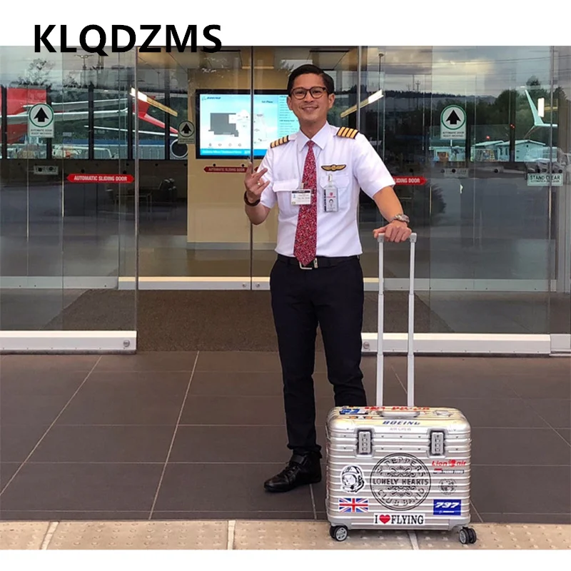 KLQDZMS Rolling Suitcase Full Aluminum Magnesium Alloy Boarding Box Men's Business Trolley Case 18