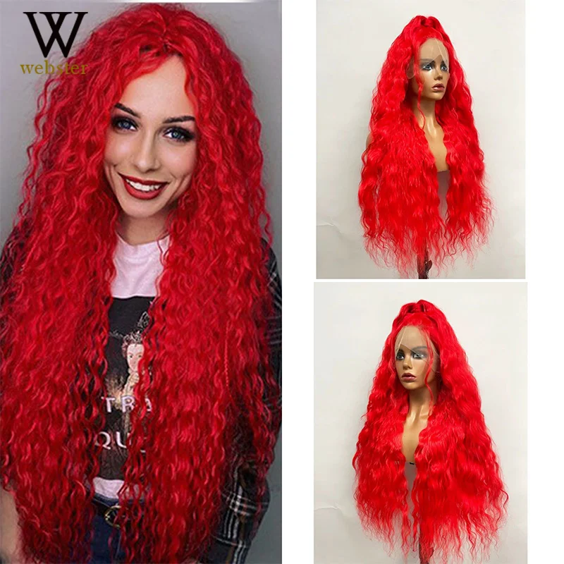 Webster Natural Red Long Synthetic Curly For Black Women Heat Resistant Lace Front With Baby Hair Lace Wigs Daily Cosplay