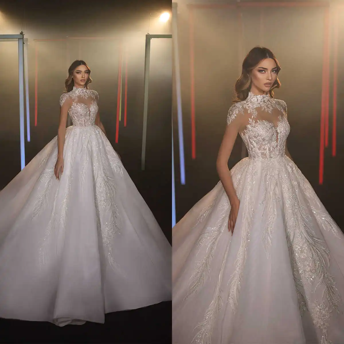 

Attractive Ball Gown Wedding Dresses Sequins Pattern Lace Sweep Train Bridal Gowns Big Size Vestidos De Novia Custom Size Colour