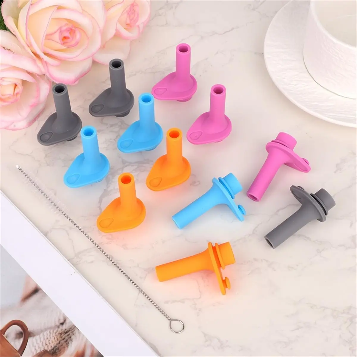 HITL 12pcs Bite Valve for Zak, Silicone Mouthpiece with Cleaning Brush Leak-Proof Straw Cup Lid Accessories Parts 15oz